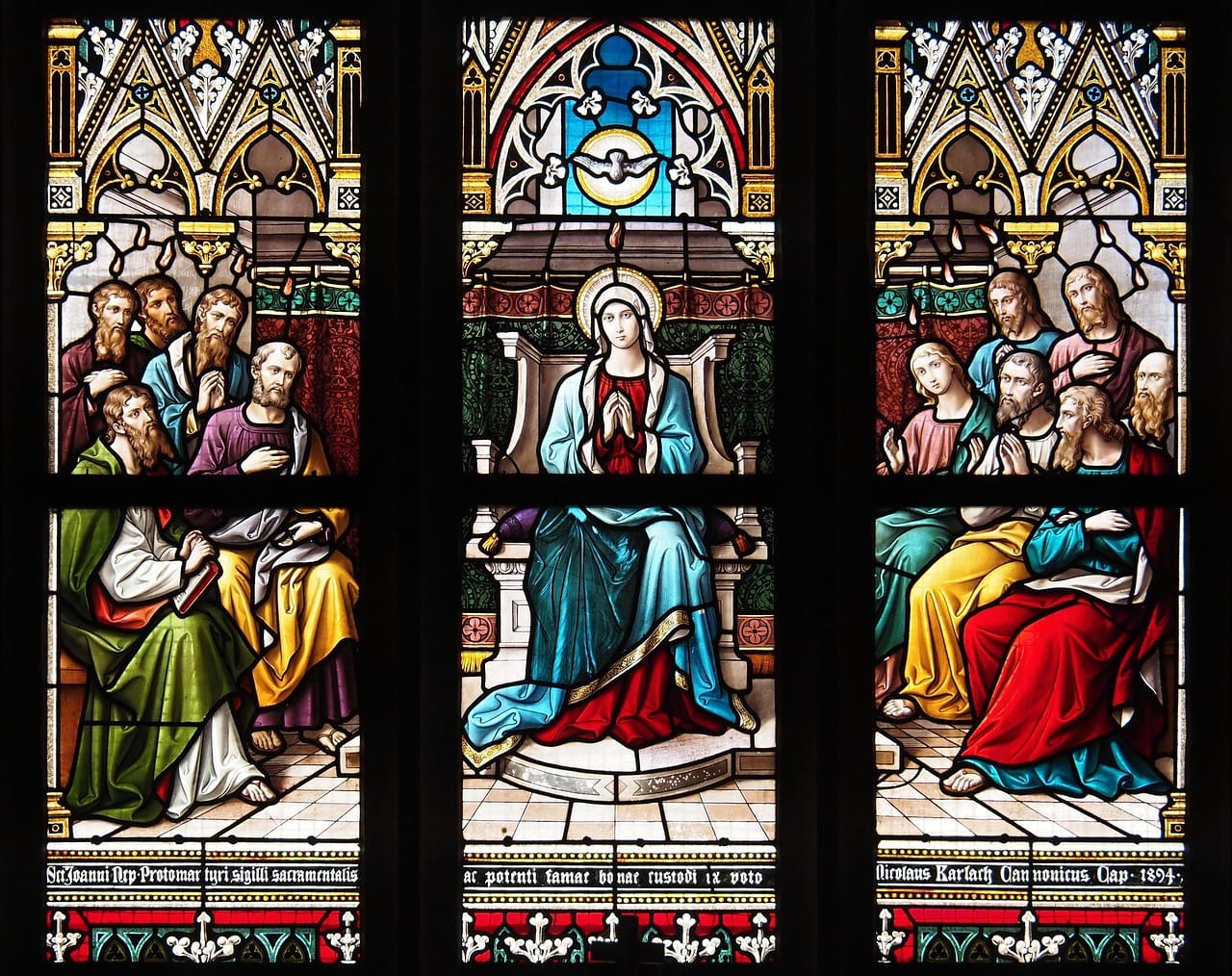 Stained glass illustrating the Pentecost